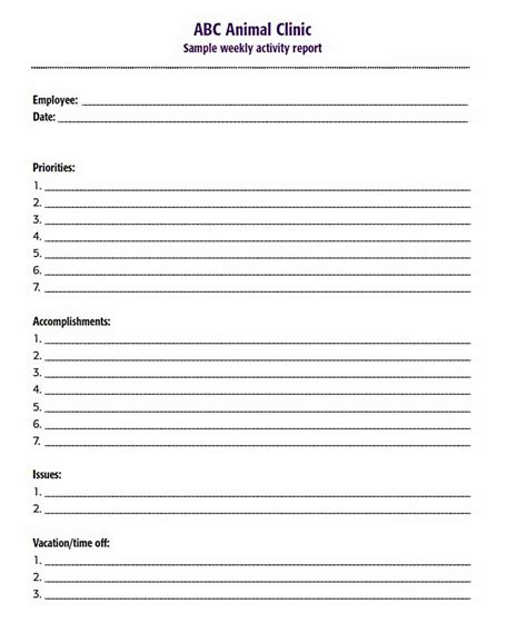 weekly activity report template pdf